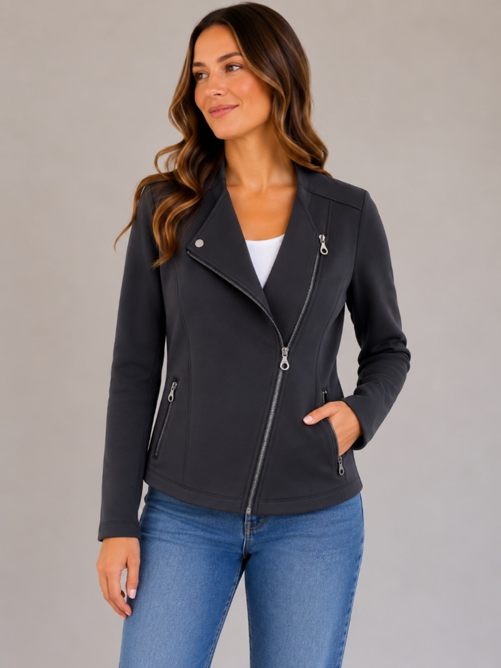 JOY LAB Black Collarless Asymmetrical Zip Moto Jacket – Size Small